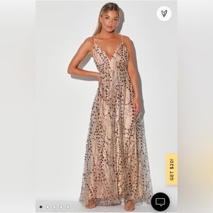 Lulu’s Luminous Night Taupe Glitter Sequin Maxi Dress
